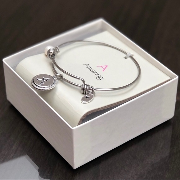 A Amazing / Initial Pearl Silver Adjustable Charm Bangle by Unwritten - Picture 6 of 13